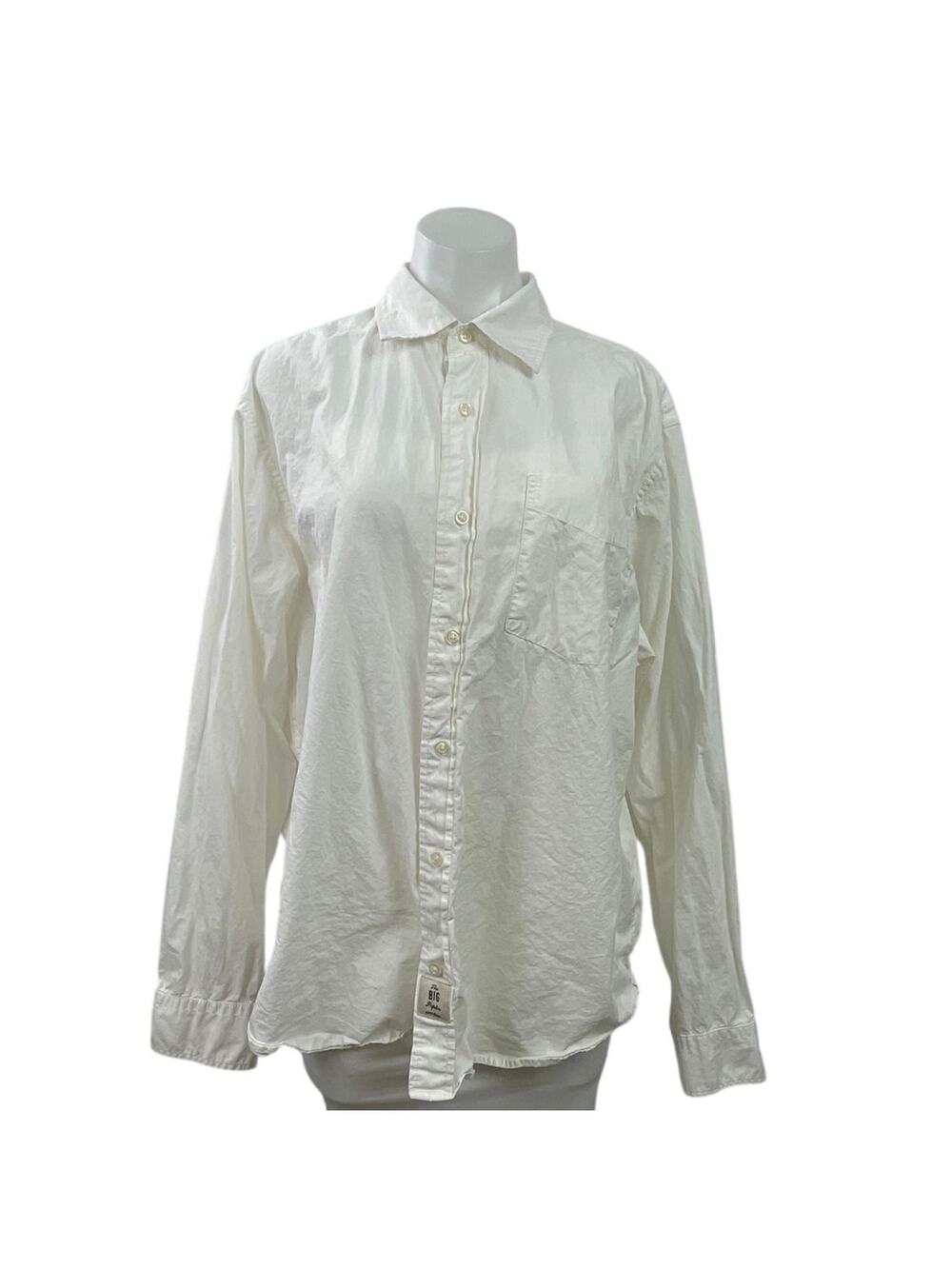 Gap Women's White Cotton Pocket Relaxed Long Sleeve Button Down Shirt Size L